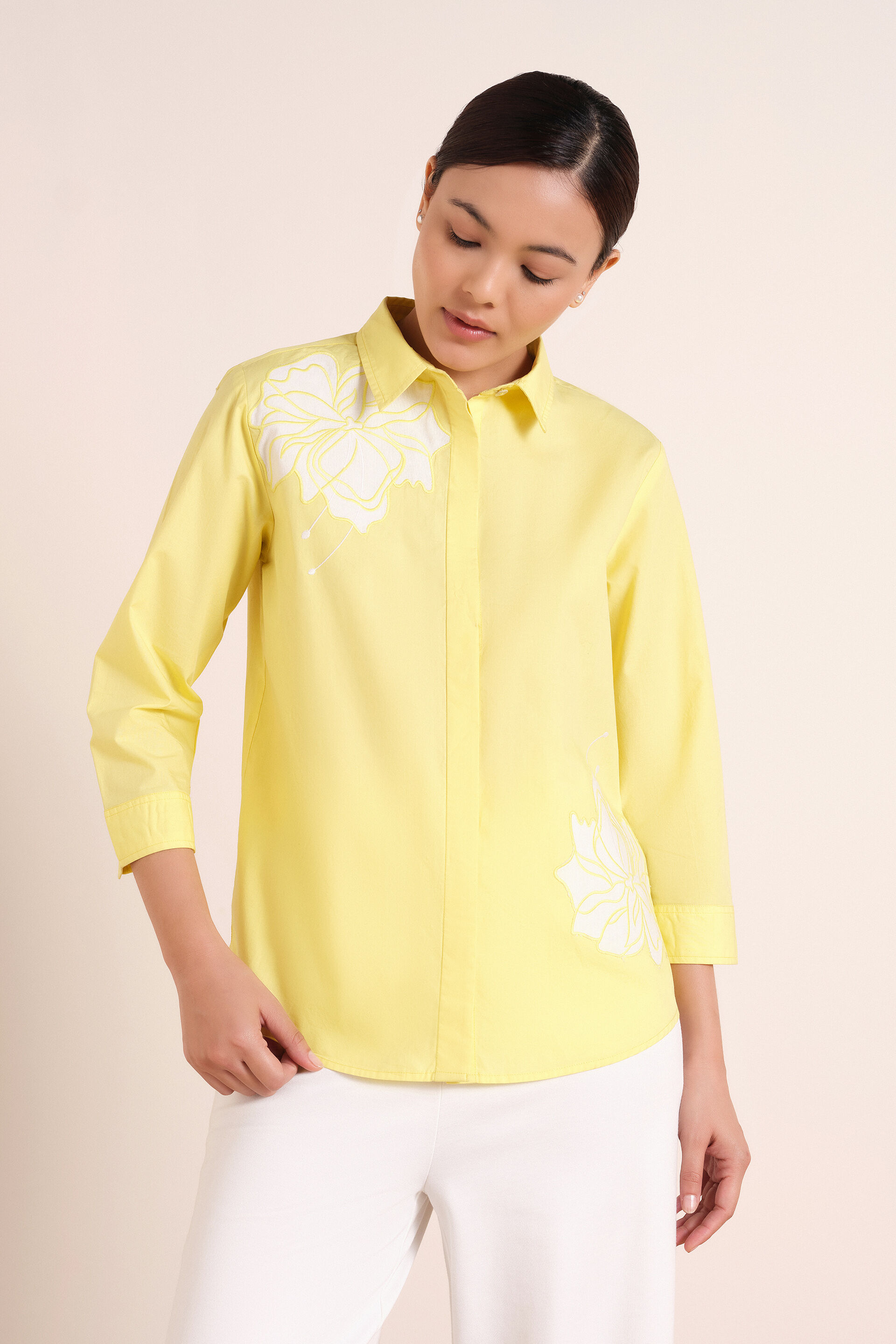 Petaline Embroidered Yellow Shirt
