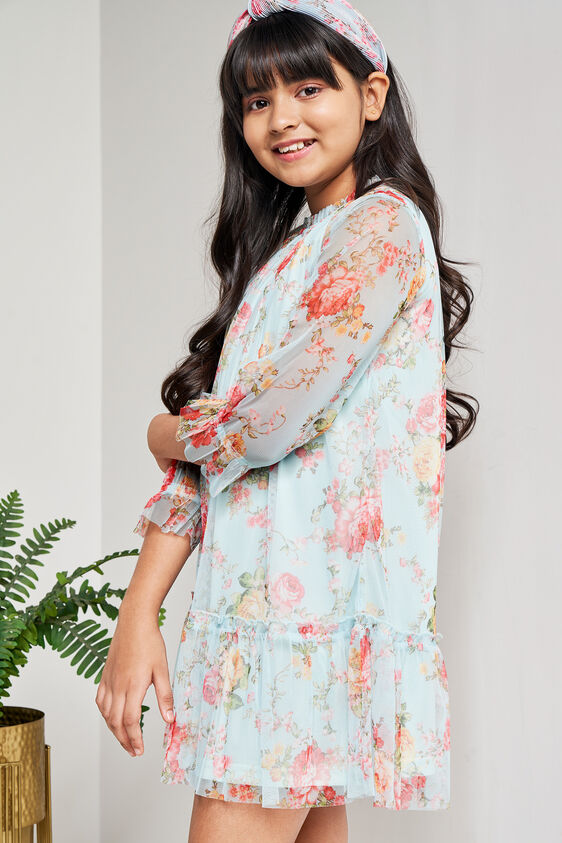 Green Floral Flounce Dress, Green, image 5