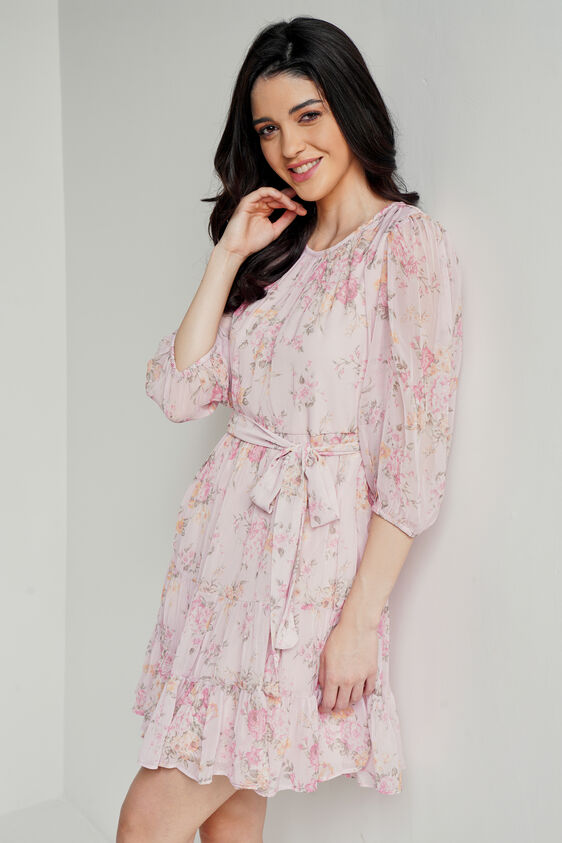 Pink Floral Flared Dress, Pink, image 6