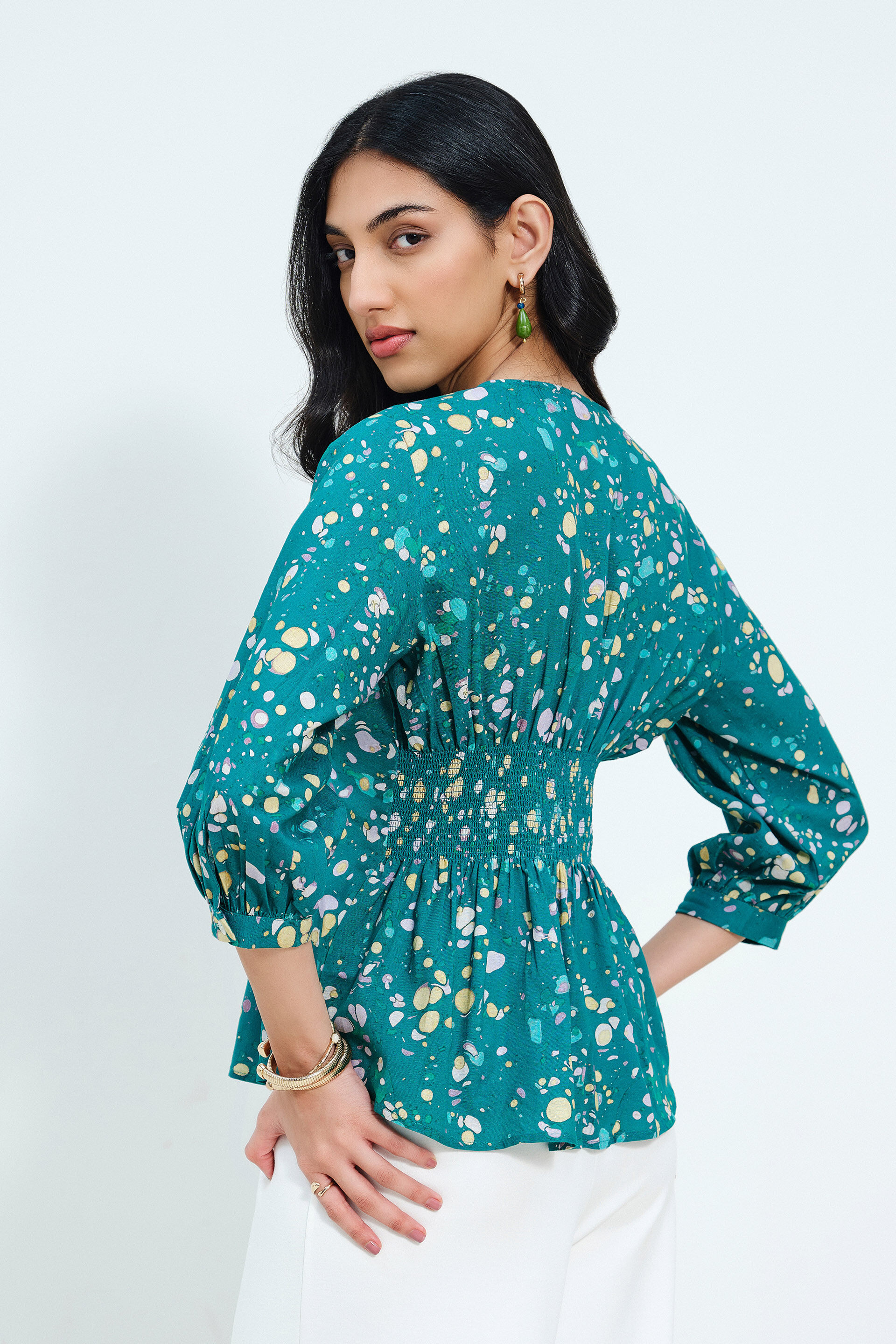 Abstract Polka-Print Green Top, Green, image 5