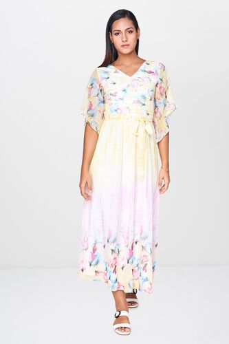 1 - Yellow Floral V-Neck Fit and Flare Dress, image 1