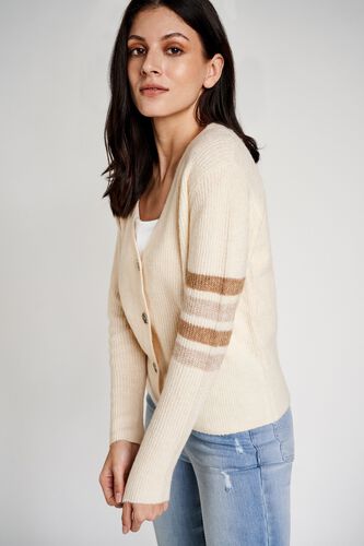 2 - Cream Stripes V-Neck Sweater Shrug, image 2