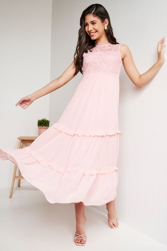 Peach Solid Fit and Flare Gown, Peach, image 1