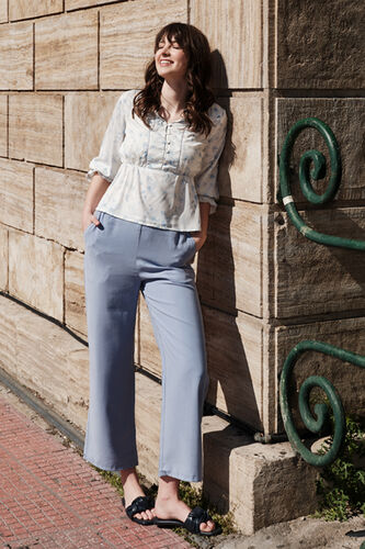 Blue Floral Curved Top, Blue, image 1
