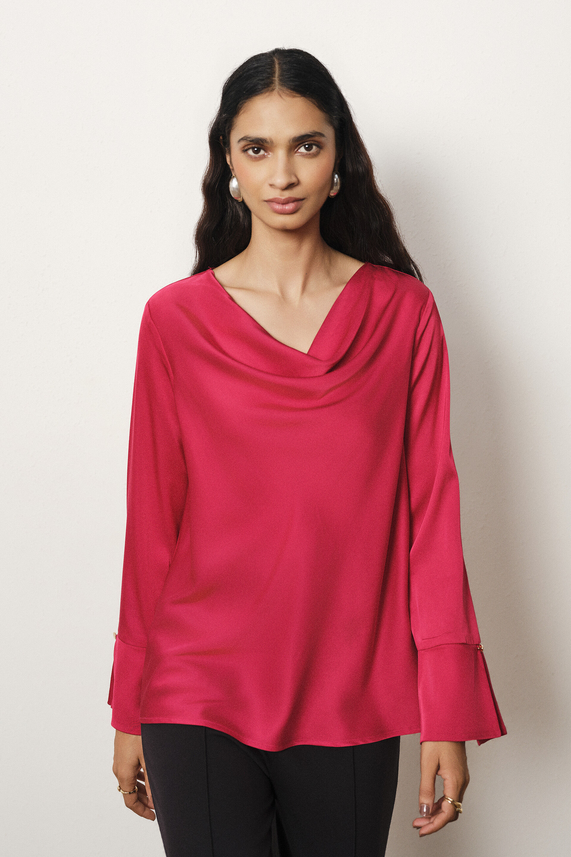 Cowl Satin Top in Red