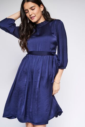 2 - Navy Solid Flared Dress, image 2