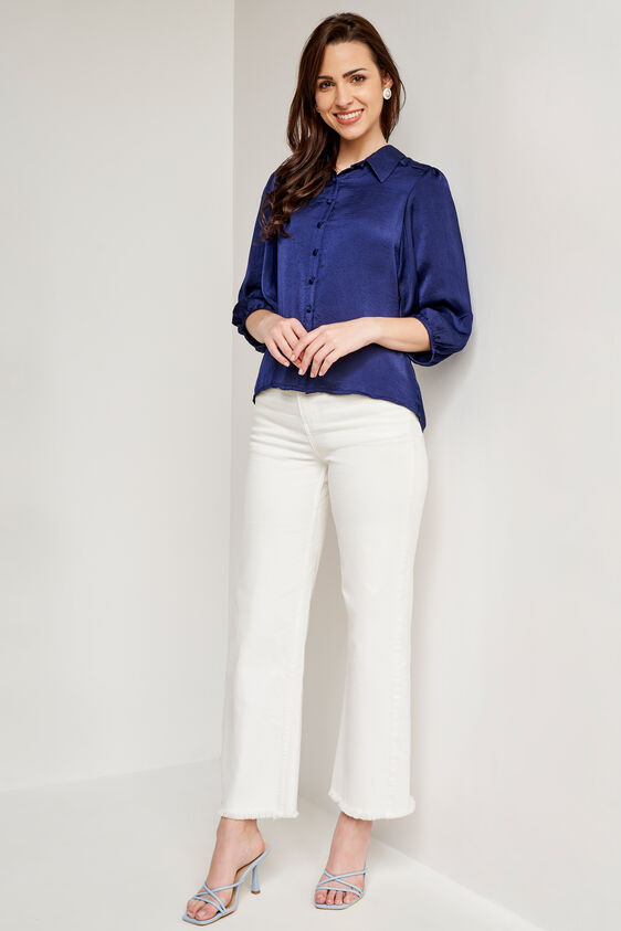 Navy Blue Solid Straight Top, Navy Blue, image 2