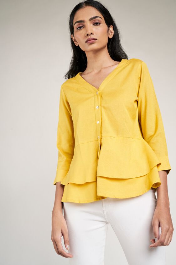 4 - Yellow Solid Peplum Top, image 4