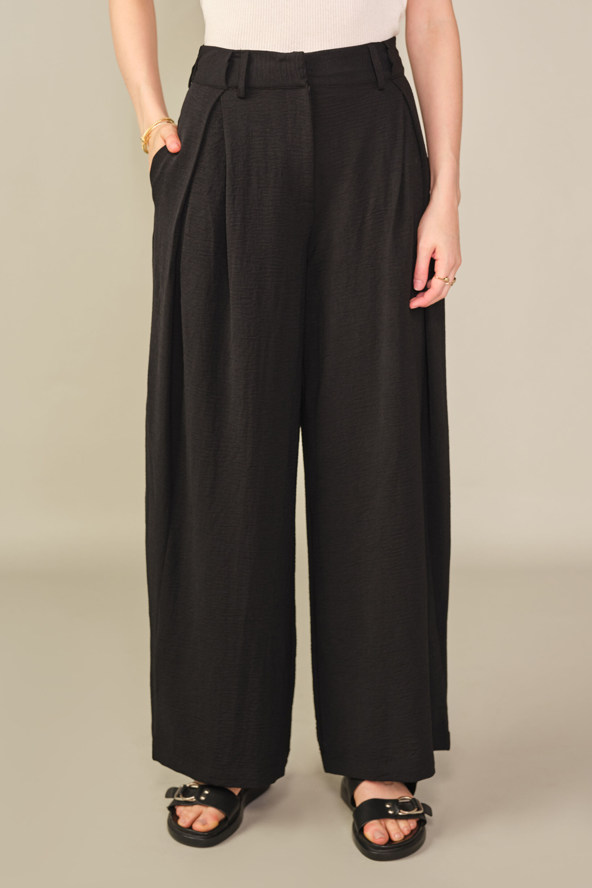 Solid Flared Trousers in Black, Black, image 1