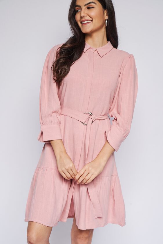6 - Pink Solid Straight Dress, image 4