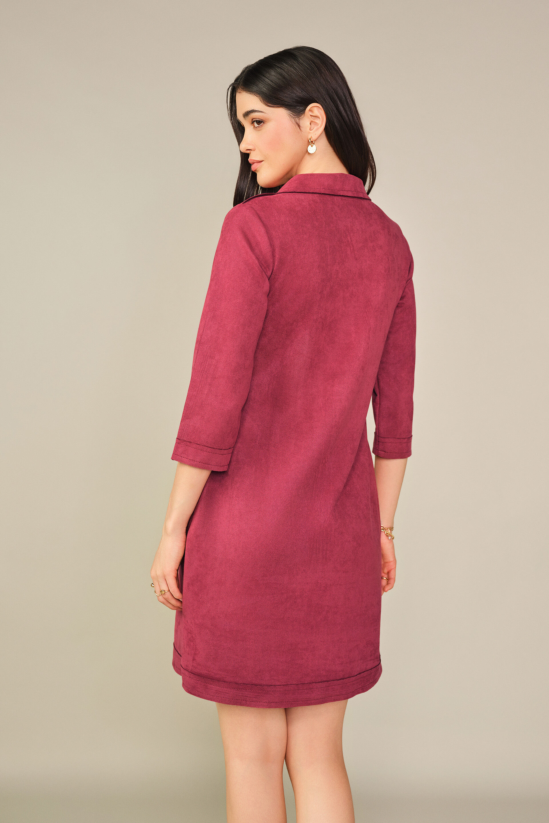 Solid Suede Mini Dress in Wine, Wine, image 5
