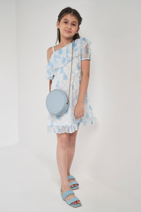 White and Blue Graphic Flounce Dress, White, image 3