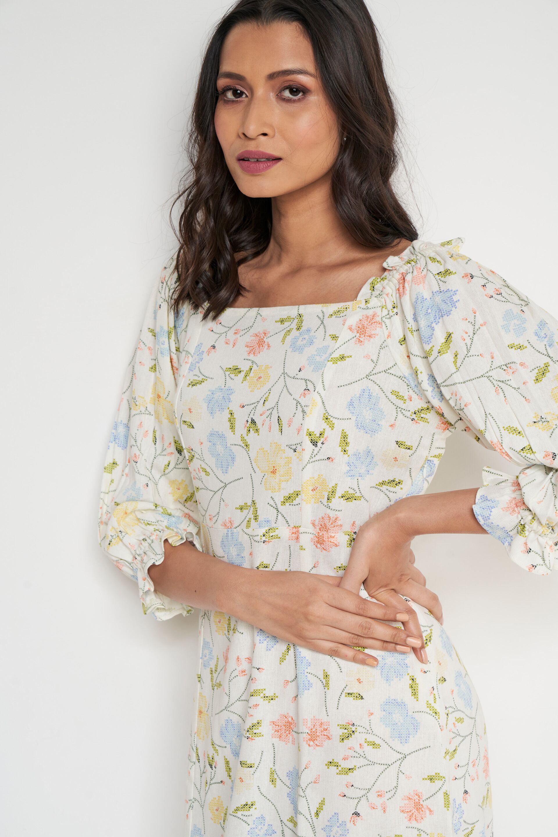 Off White Floral Straight Dress, Off White, image 6