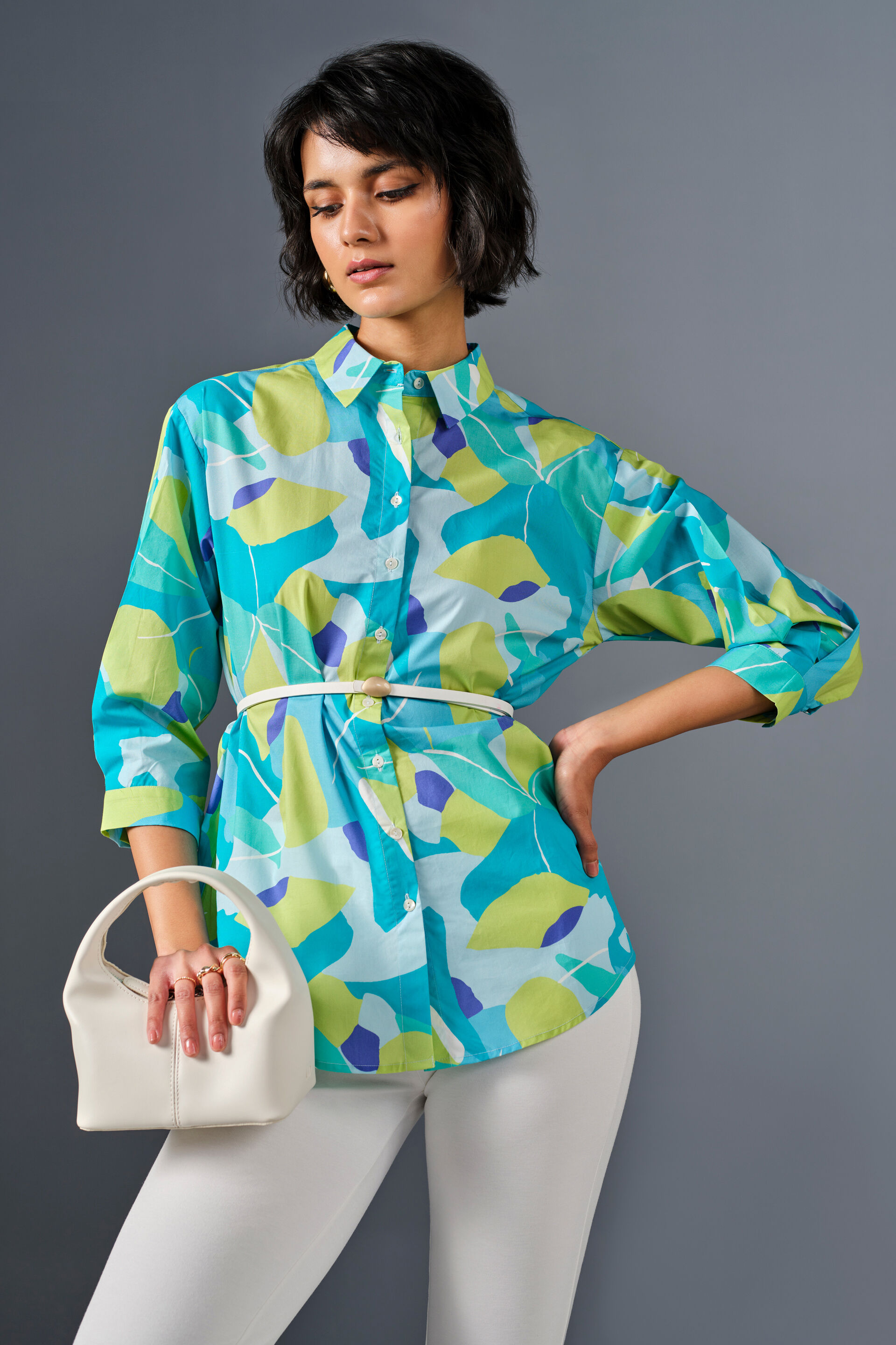 Artistic Edge Cotton Shirt, Turquoise, image 3
