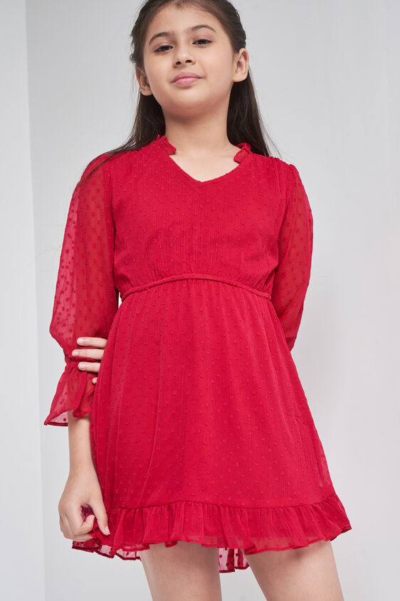 Red Solid Flared Dress, Red, image 5