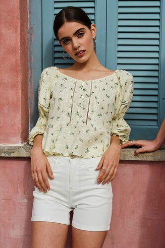1 - Yellow Floral Curved Top, image 1