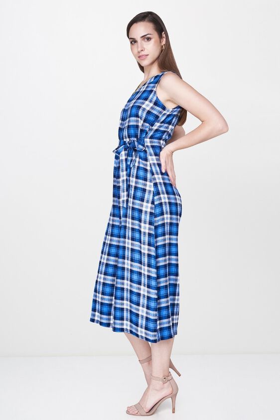 3 - Navy Checks Tie-Ups V-Neck Sleeveless Jumpsuit, image 3