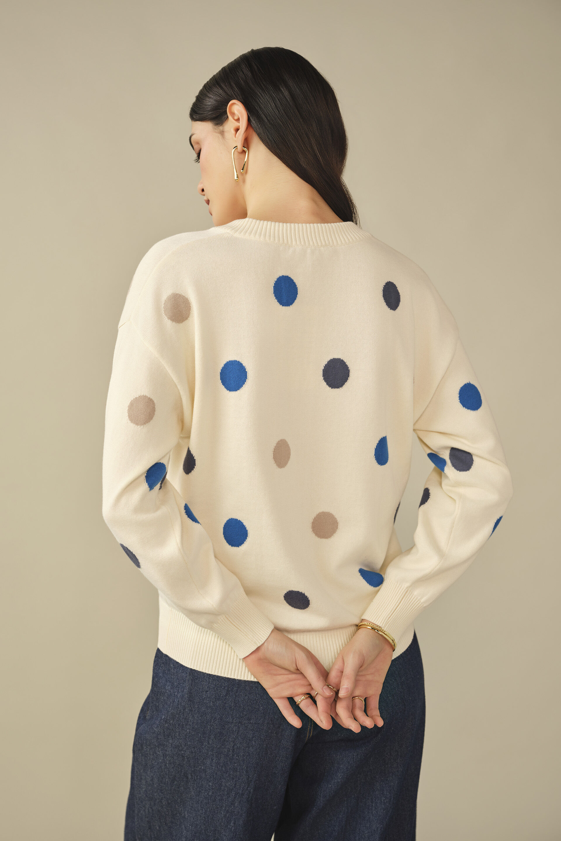 Polka Dot Pullover in White, White, image 6