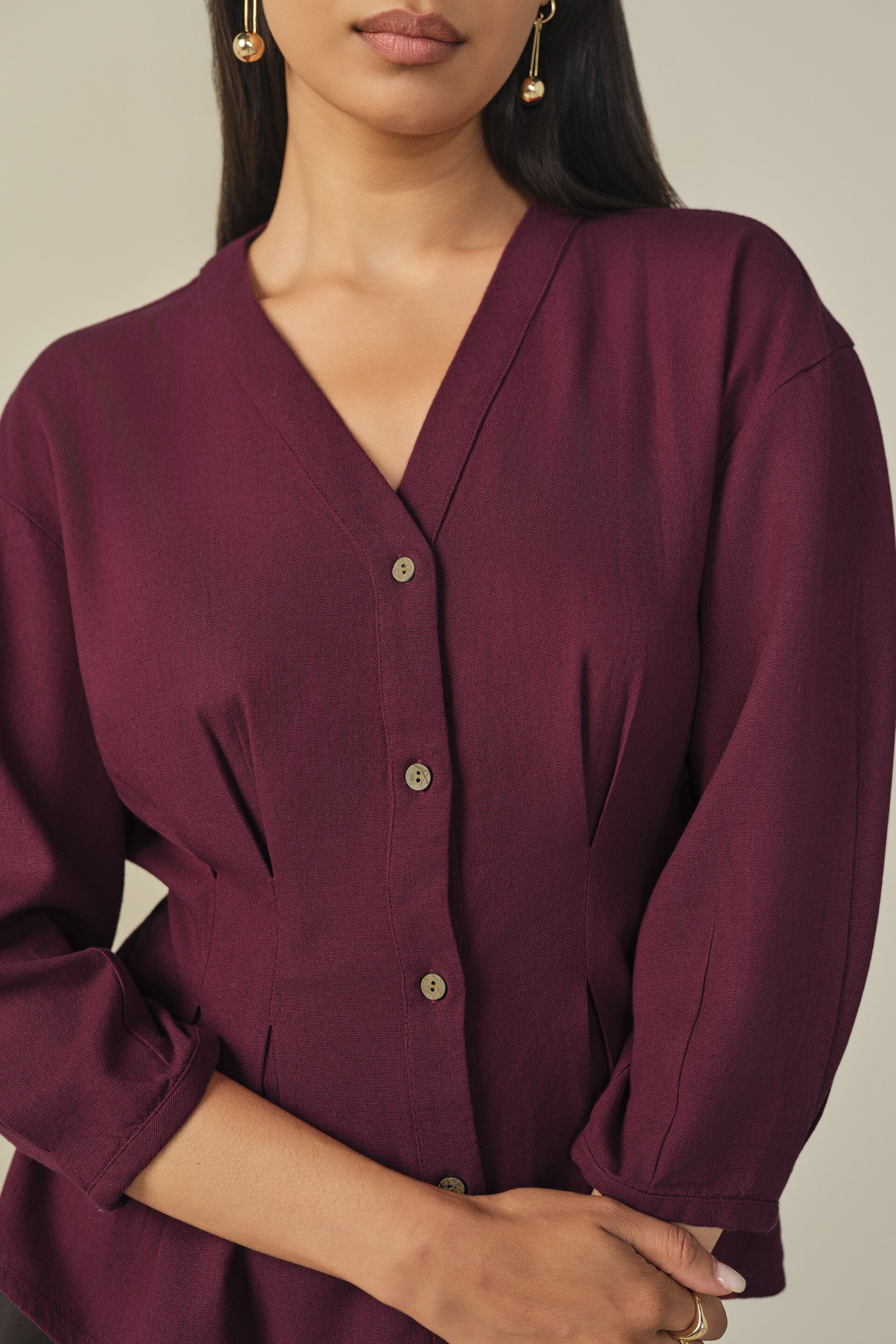 Pleated Top in Plum, Plum, image 2