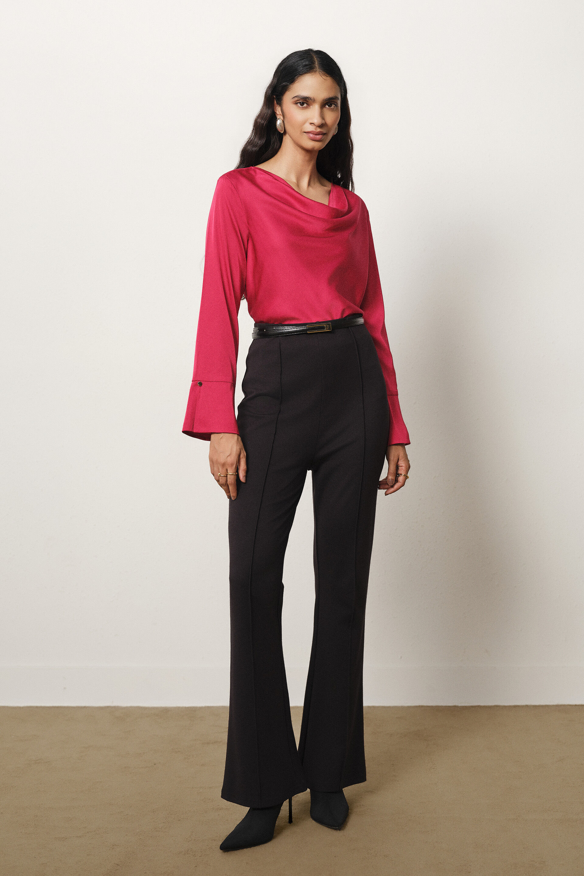 Cowl Satin Top in Red, Red, image 4