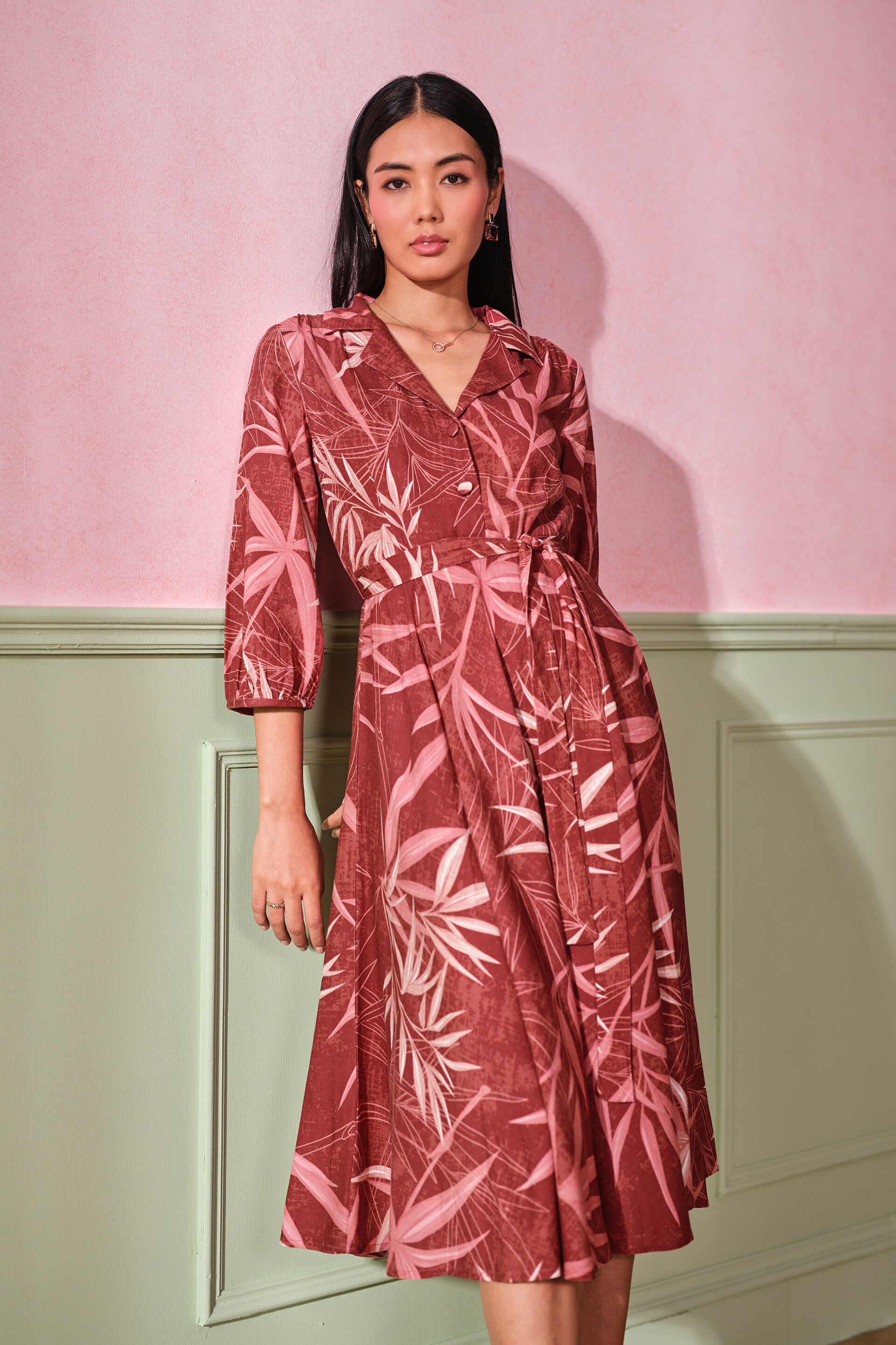 Fall Flirtation Viscose Blend Dress, Rust, image 3