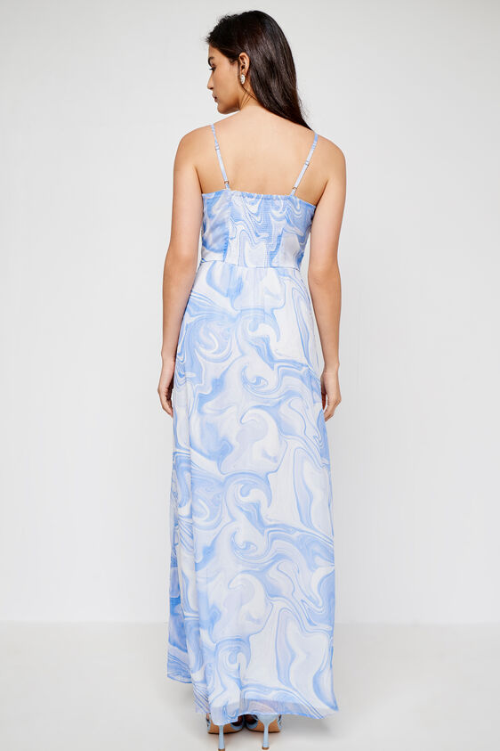 Blue and White Abstract Flared Gown, Blue, image 4