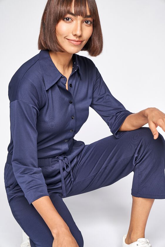 1 - Navy Solid Shirt Style Top, image 1