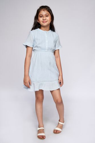 3 - Blue Self Design Flounce Dress, image 3