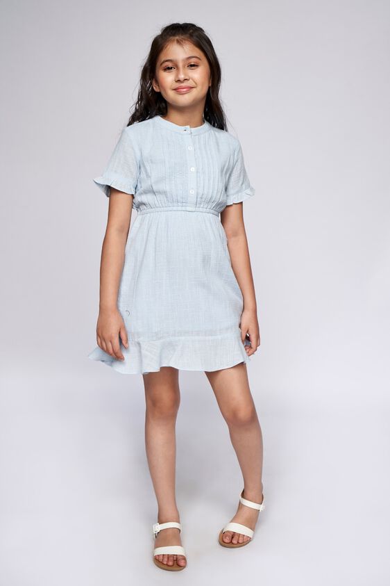 3 - Blue Self Design Flounce Dress, image 3