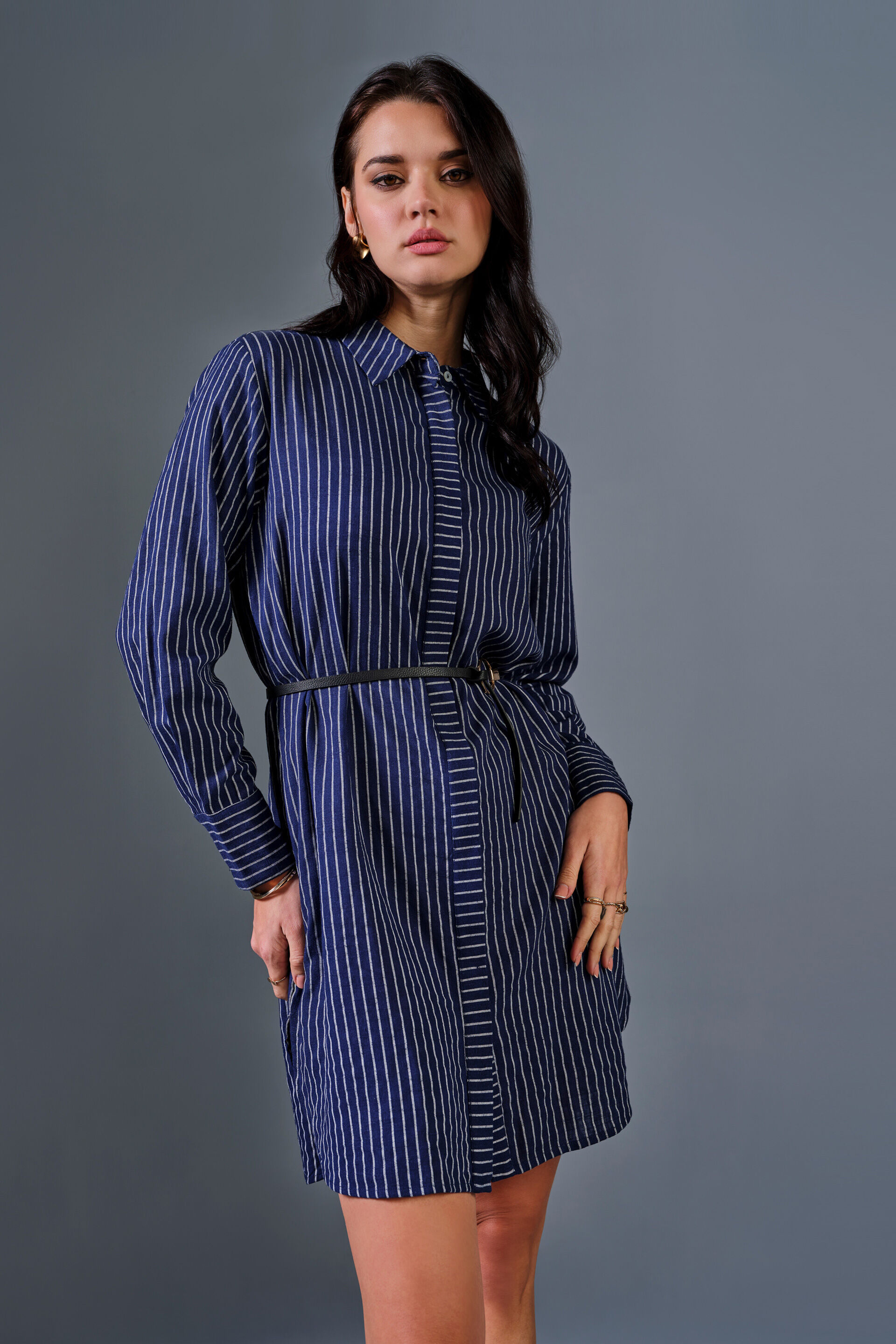 Aristo Linen Blend Dress, Blue, image 3