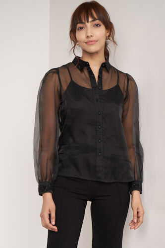 Black Shirt Collar Top, Black, image 3