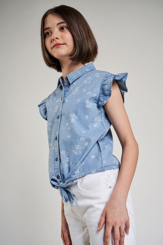3 - Midnight Blue Floral Printed Tie-Up Top, image 3