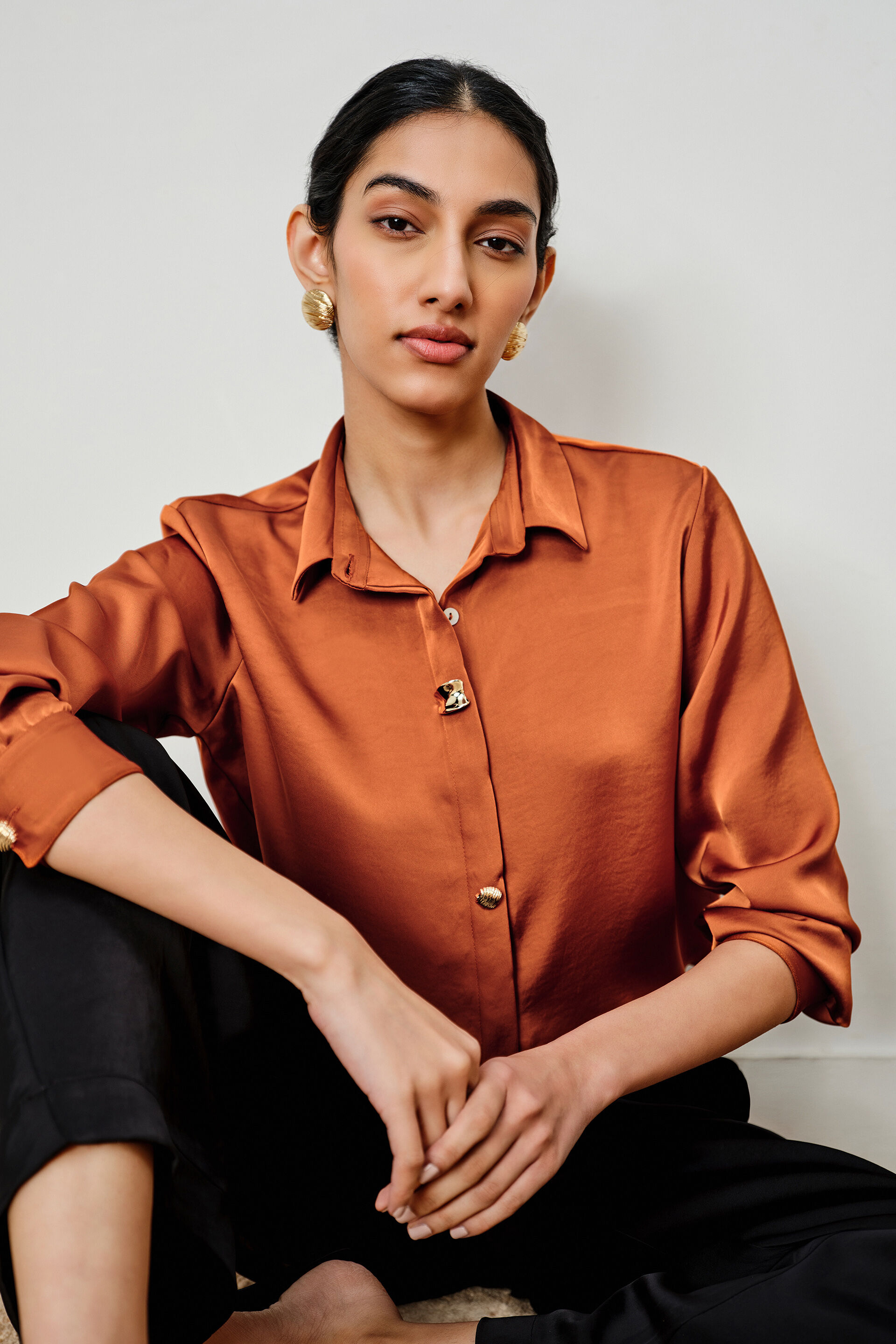 Roux Rust Satin Shirt, Rust, image 5