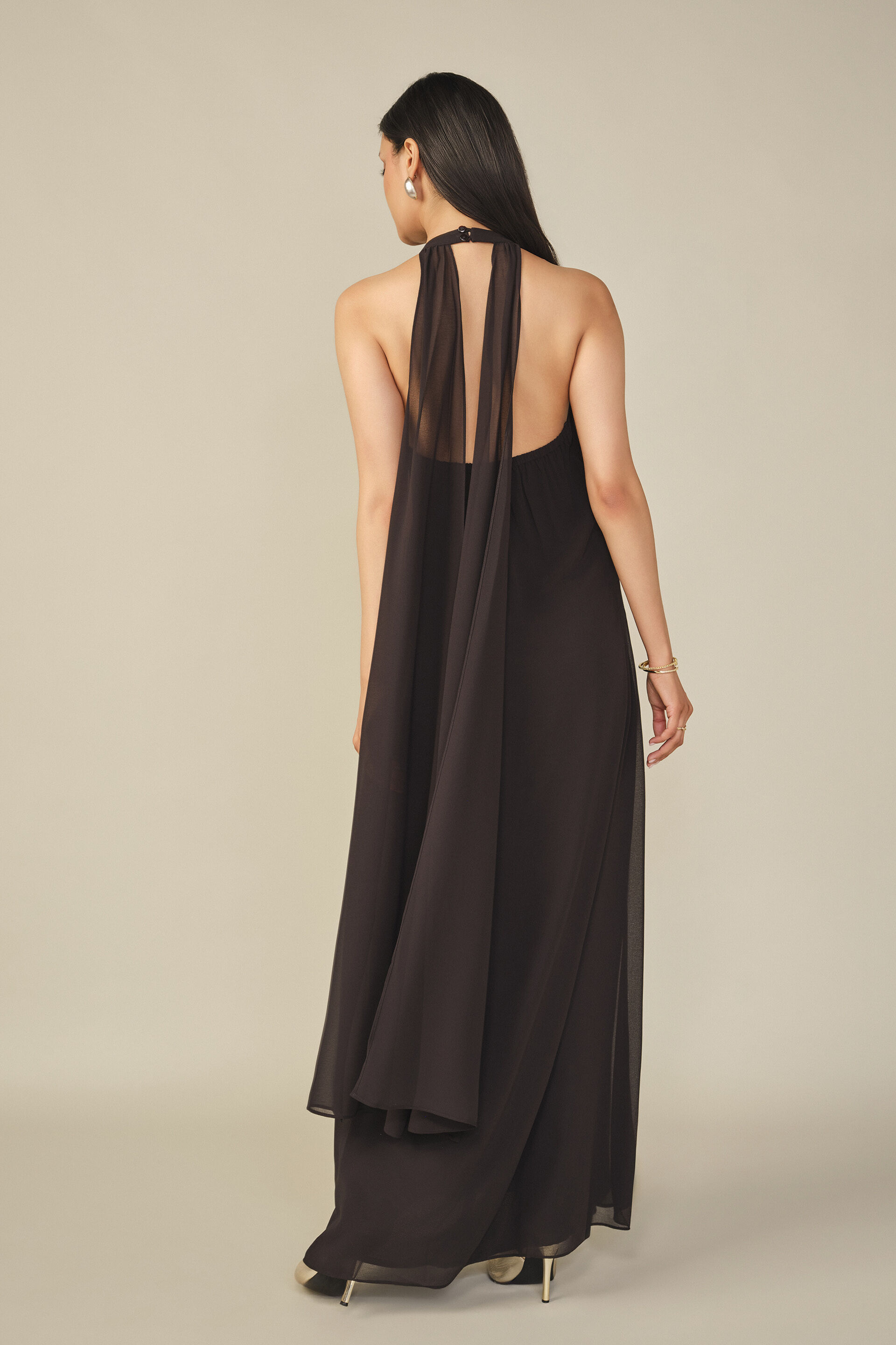 Halter Neck A-line Maxi Dress in Black, Black, image 5