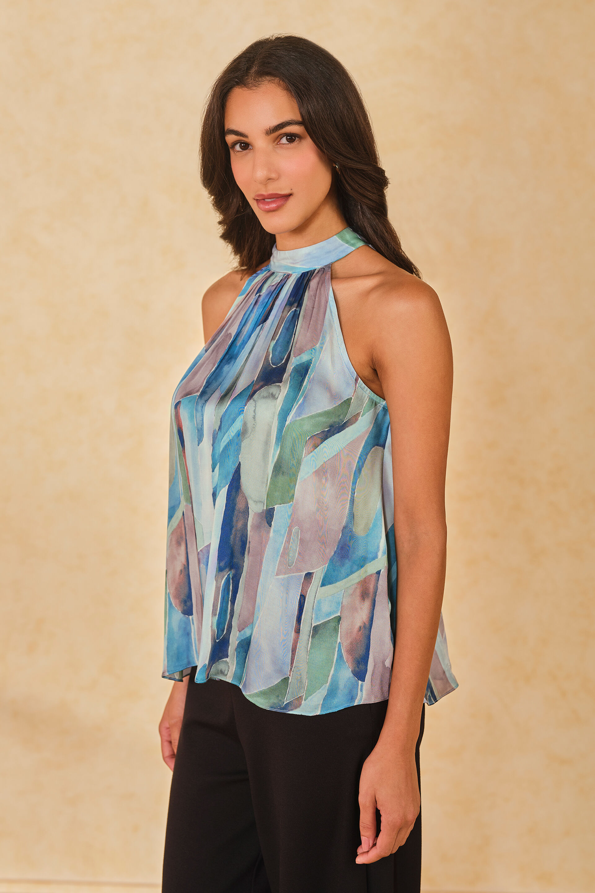 Turquoise Tide Halter Neck Viscose Top, Turquoise, image 4