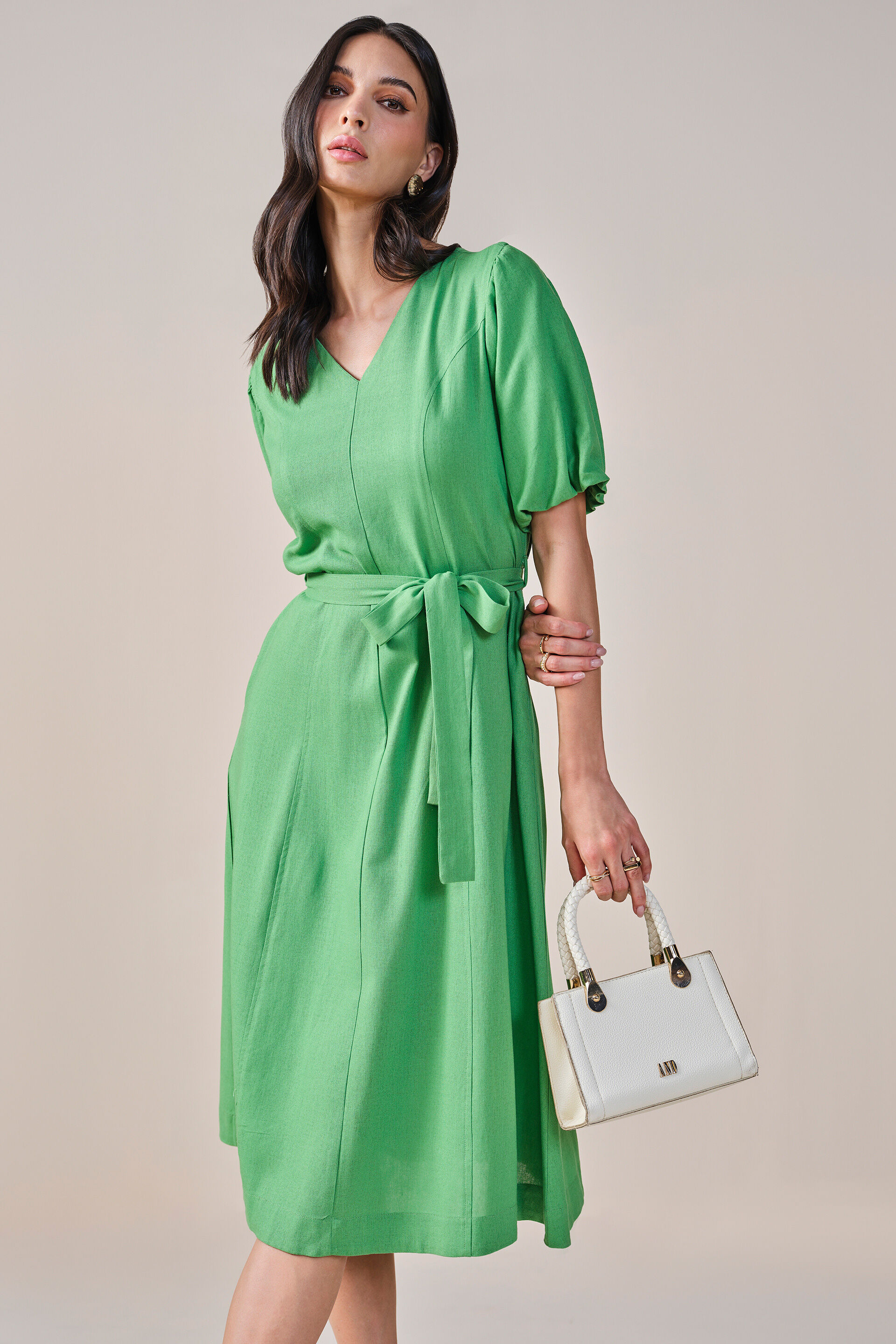 Modern Summer Viscose Linen Blend Dress, Green, image 6