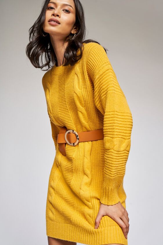 4 - Yellow Self Design Shift Dress, image 4