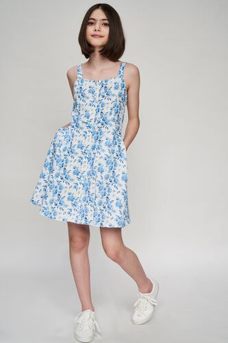 2 - Blue Floral Printed Fit And Flare Dress, image 2