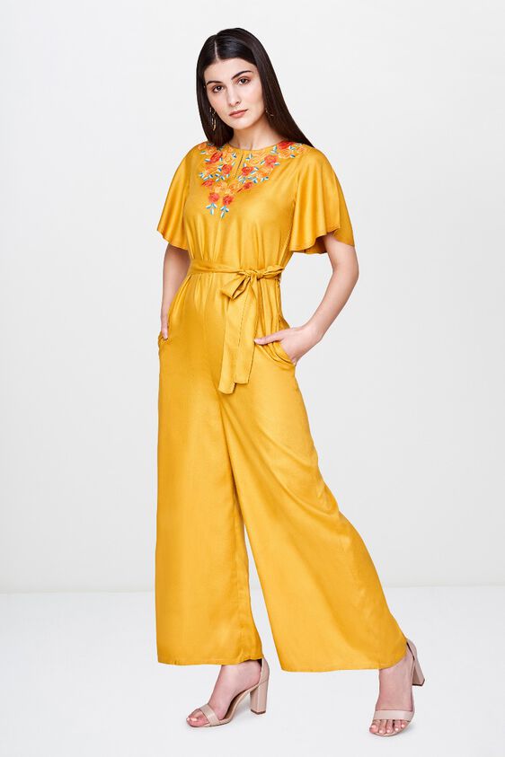 3 - Mustard Embroidered Jumpsuit, image 3