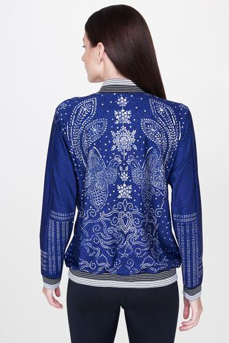 2 - Indigo Abstract Choker Neck A-Line Jacket, image 2