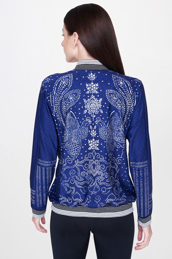 2 - Indigo Abstract Choker Neck A-Line Jacket, image 2