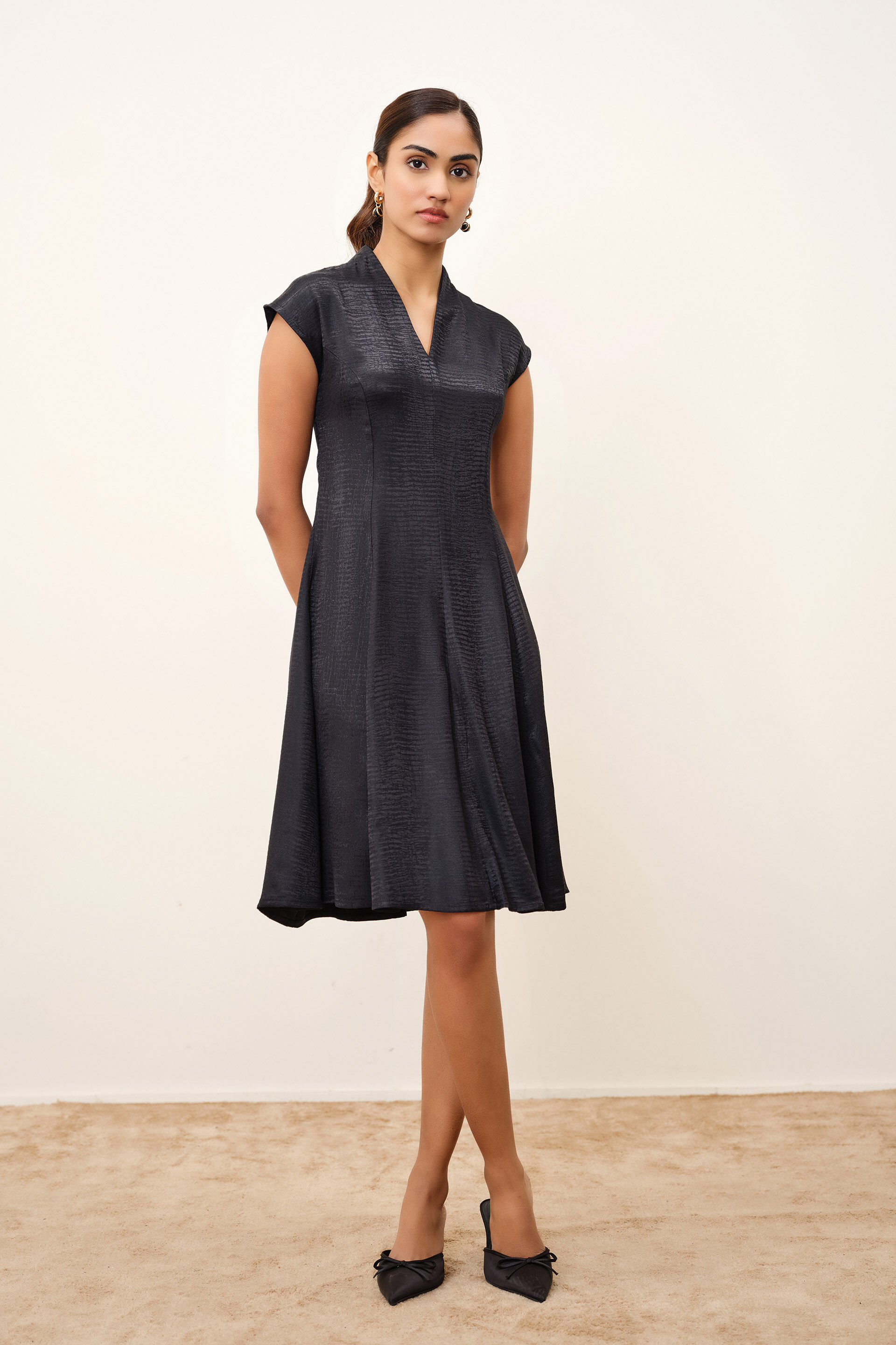 Monique Black Jacquard Dress, Black, image 4