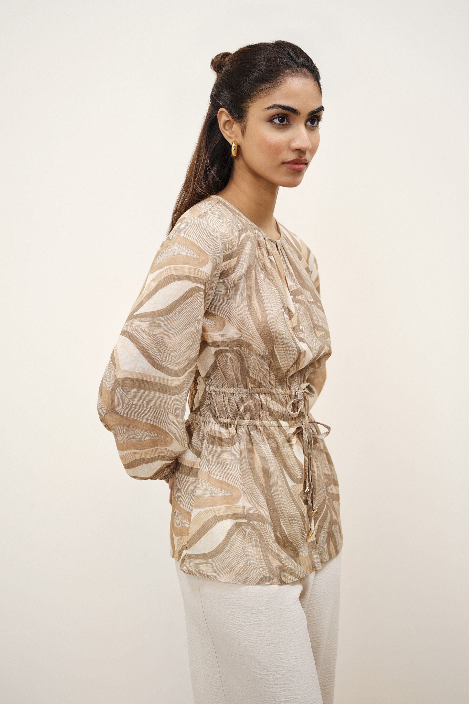 Brielle Printed Brown Top, Brown, image 4