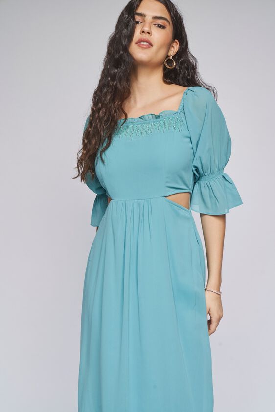 1 - Teal Solid Fit and Flare Gown, image 1