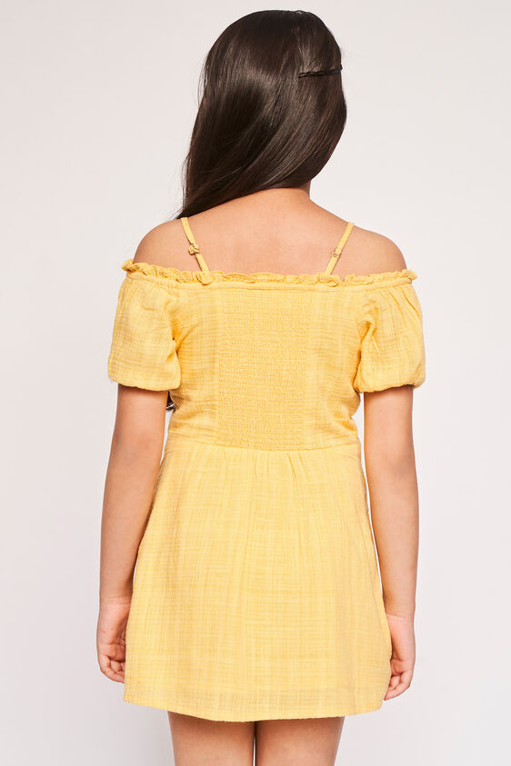 Yellow Self Design Flared Dress, Yellow, image 4