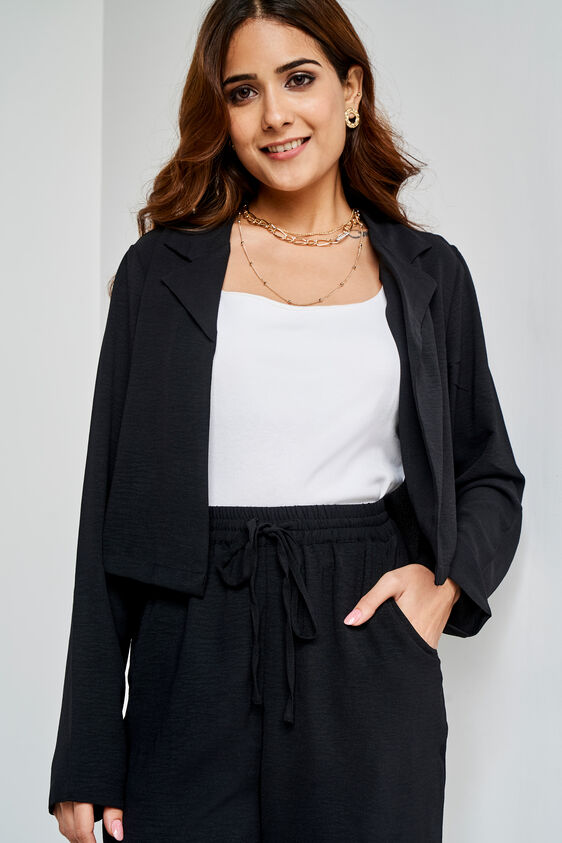 Black Solid Straight Jacket, Black, image 4