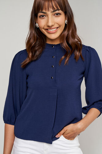 Navy Blue Solid Straight Top, Navy Blue, image 3
