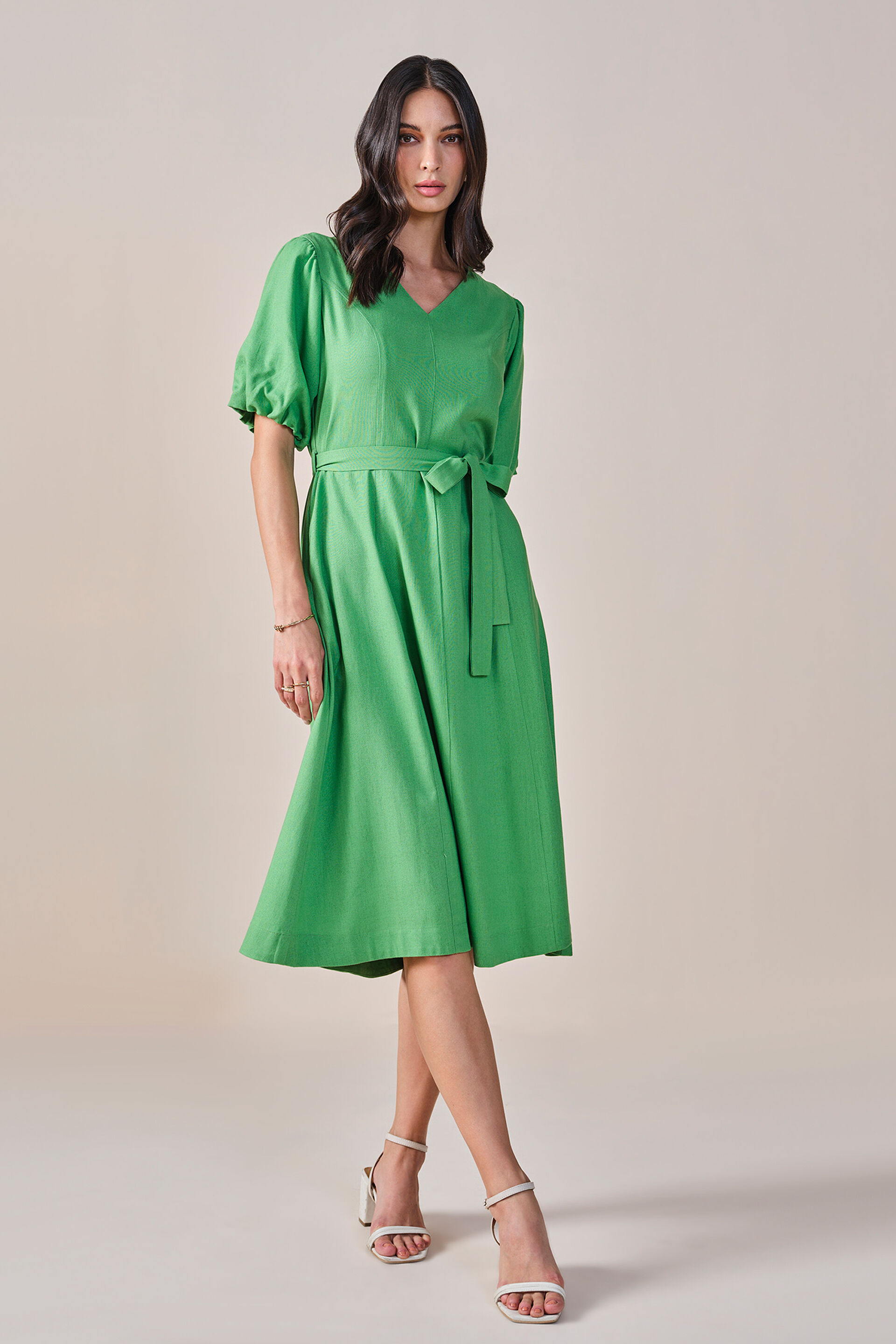Modern Summer Viscose Linen Blend Dress, Green, image 4