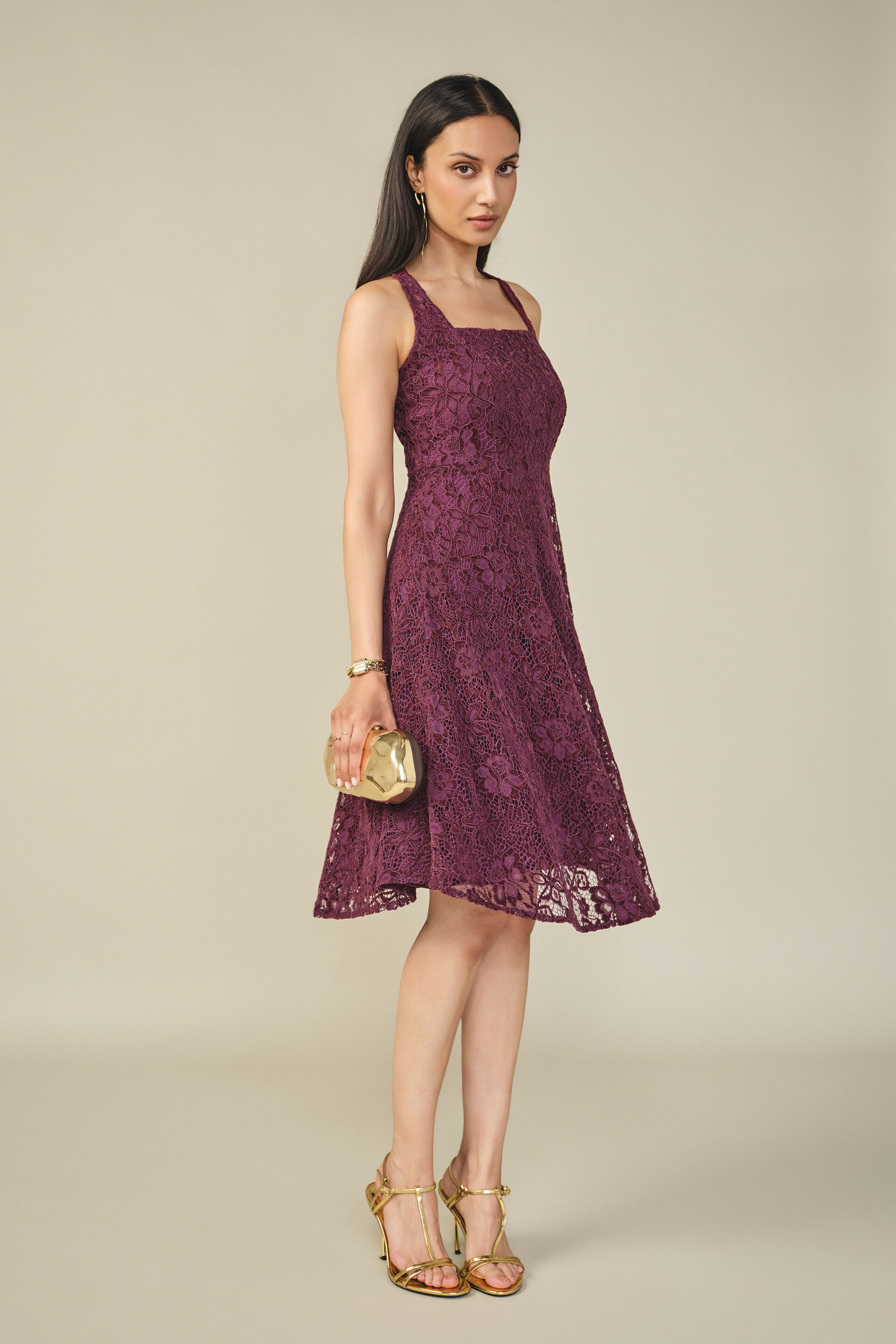 Lace Halter Dress in Wine, Wine, image 4