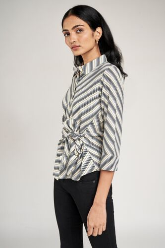 2 - Black and White Striped Printed Fit And Flare Top, image 2